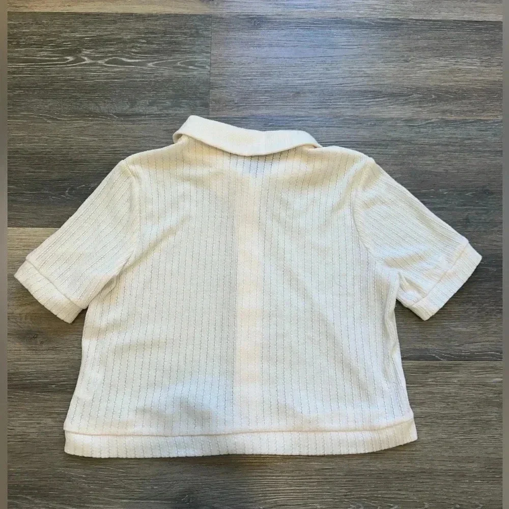 RABBIT ROSE Women’s White Short Sleeve Button Down Shirt Size Medium - Picture 3 of 7